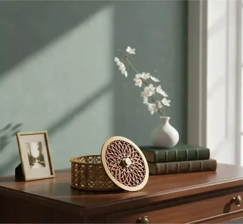 Caja Cilindrica De Madera Mediana Color Rojo