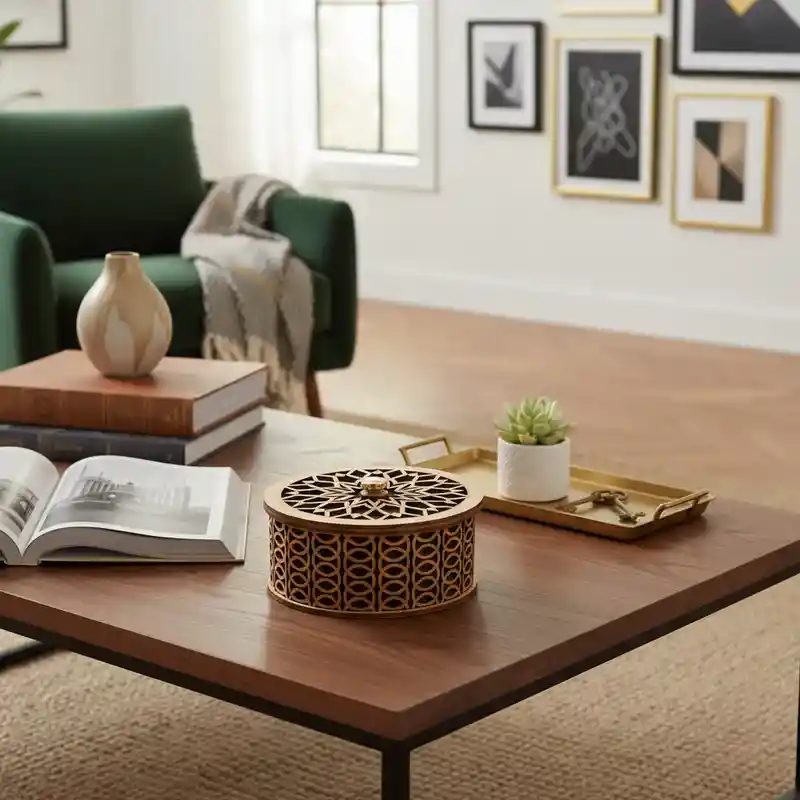 Caja Cilindrica De Madera Mediana Color Negro