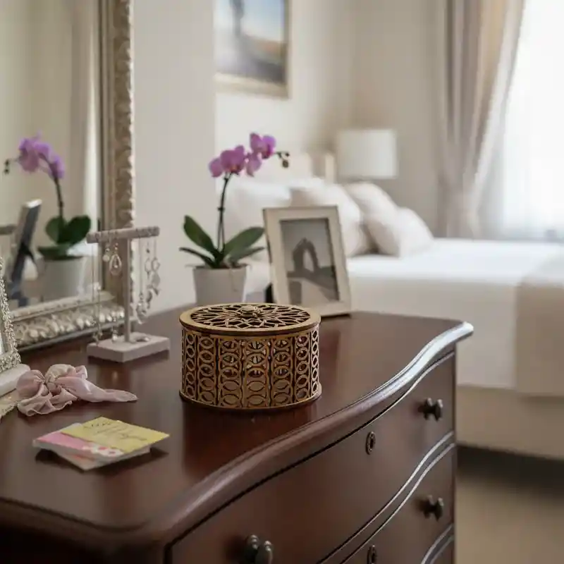 Caja Cilindrica De Madera Mediana Color Negro