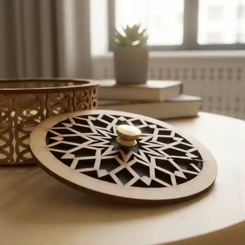 Caja Cilindrica De Madera Mediana Color Negro