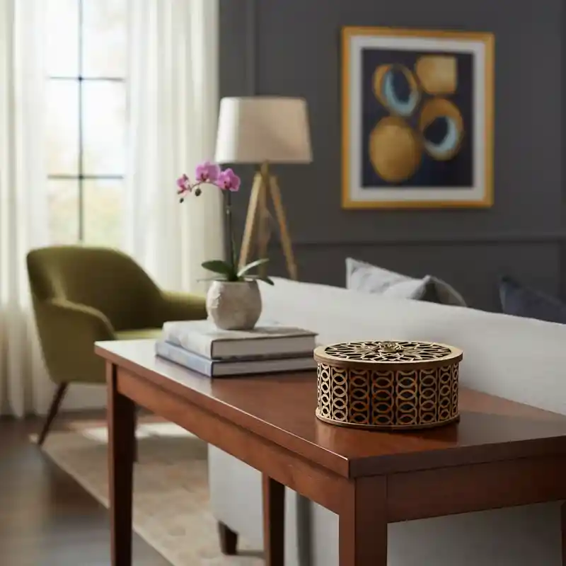 Caja Cilindrica De Madera Mediana Color Negro