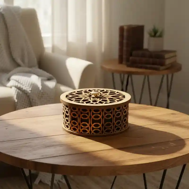 Caja Cilindrica De Madera Mediana Color Negro