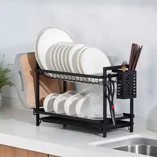 Escurridor De Platos De 2 Niveles Con Bandejas De Extraíbles Color Negro
