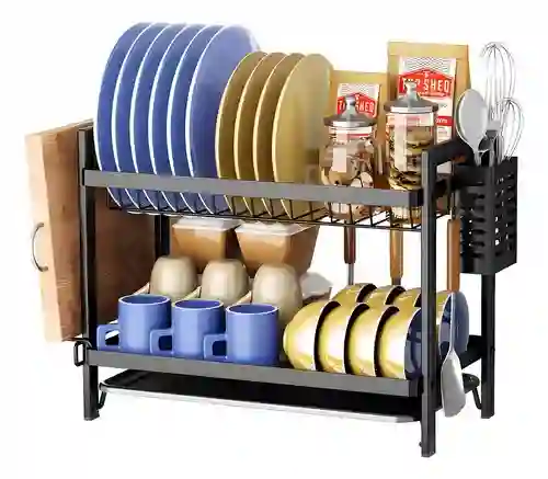 Escurridor De Platos De 2 Niveles Con Bandejas De Extraíbles Color Negro