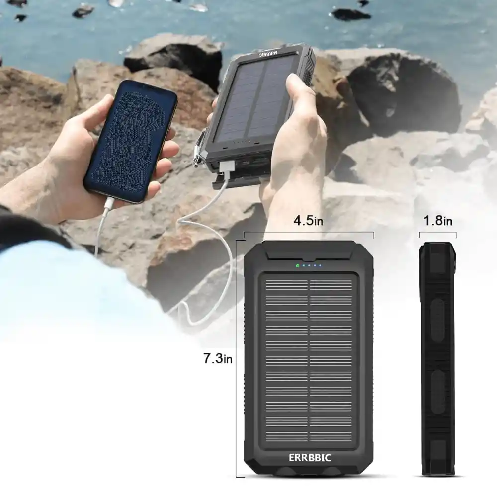 Power Bank Solar 20000mah Cargador Portátil Luz 2usb Brujula