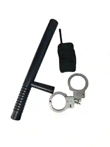 Kit Policia Bolillo Esposas Y Radio Disfraz Halloween