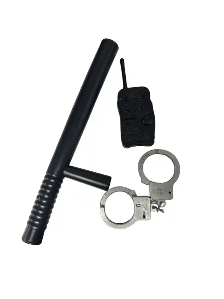 Kit Policia Bolillo Esposas Y Radio Disfraz Halloween
