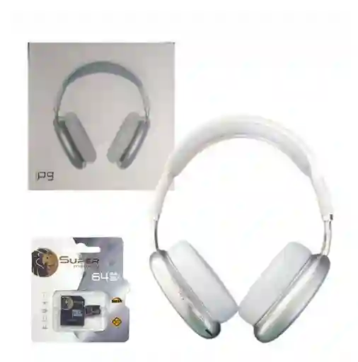 Diadema Inalambrica Blanca Con Bluetooth P9 + Memoria Micro Sd 64gb Clase 10 Super Memory + Adaptador