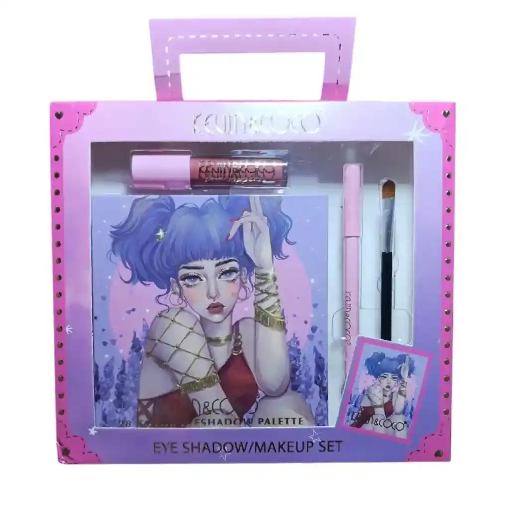Kit Sombra 28 Colores + Labial + Delineador Y Brocha Kevin & Coco Ref Kc231101