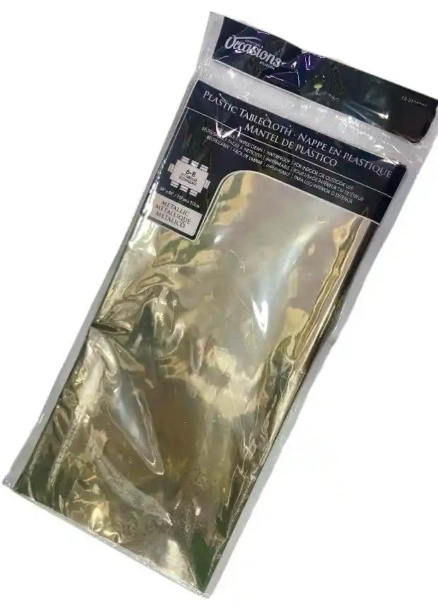 Mantel Plastico Rectangular Crema Metalico