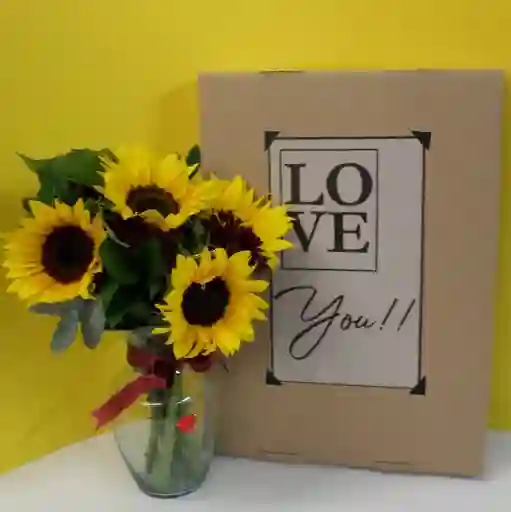 Ramo Girasoles, Collar De Corazón, En Caja De Regalo