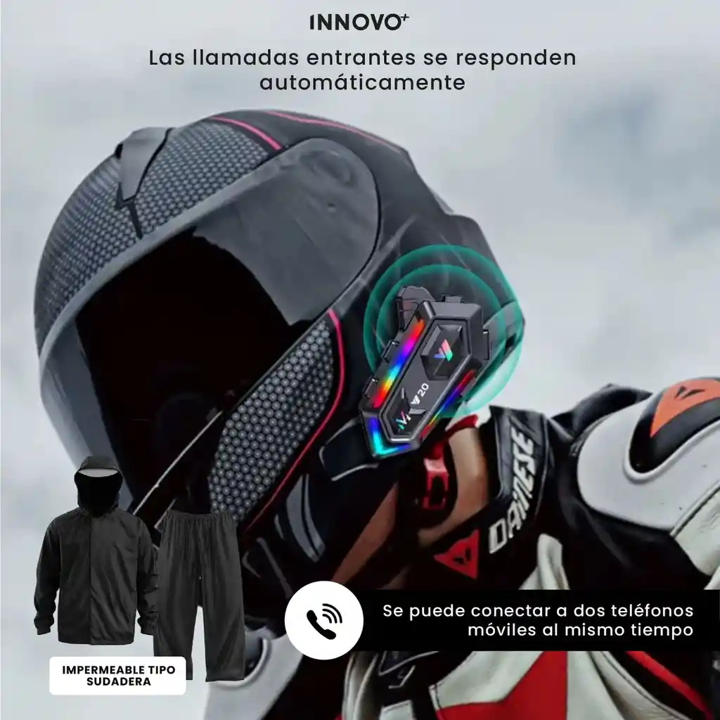 Impermeable Motero Talla L Con Intercomunicador Bluetooth Y20 Manos Libres