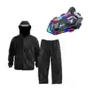 Impermeable Motero Talla L Con Intercomunicador Bluetooth Y20 Manos Libres