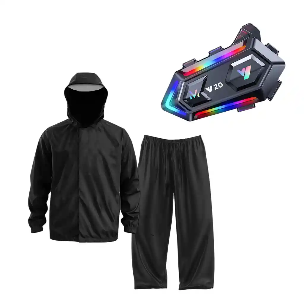 Impermeable Motero Talla L Con Intercomunicador Bluetooth Y20 Manos Libres