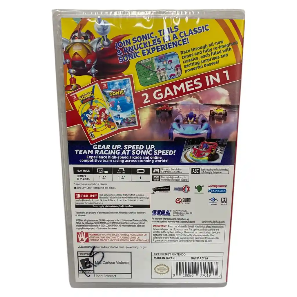 Sonic Mania + Team Sonic Racing Para Nintendo Switch Nuevo Fisico