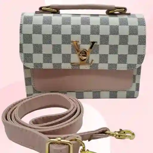 Bolso Para Mujer Bandolero Inspirado Louis Vuitton Damier Azur Color Rosado Cuadros Con Correa