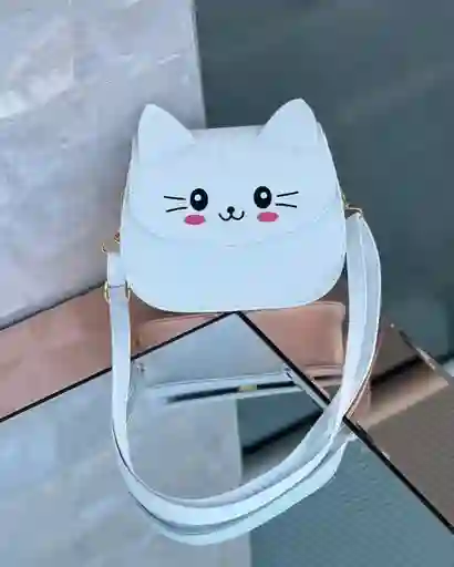 Bolso Para Mujer O Niña Bandolero Diseño De Gato Color Blanco Con Correa