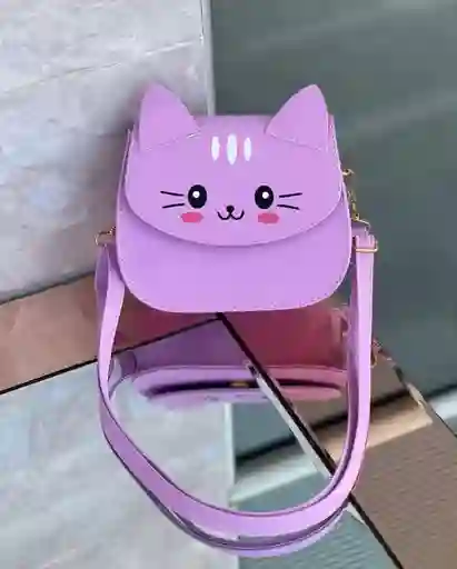 Bolso Para Mujer O Niña Bandolero Diseño De Gato Color Lila Con Correa