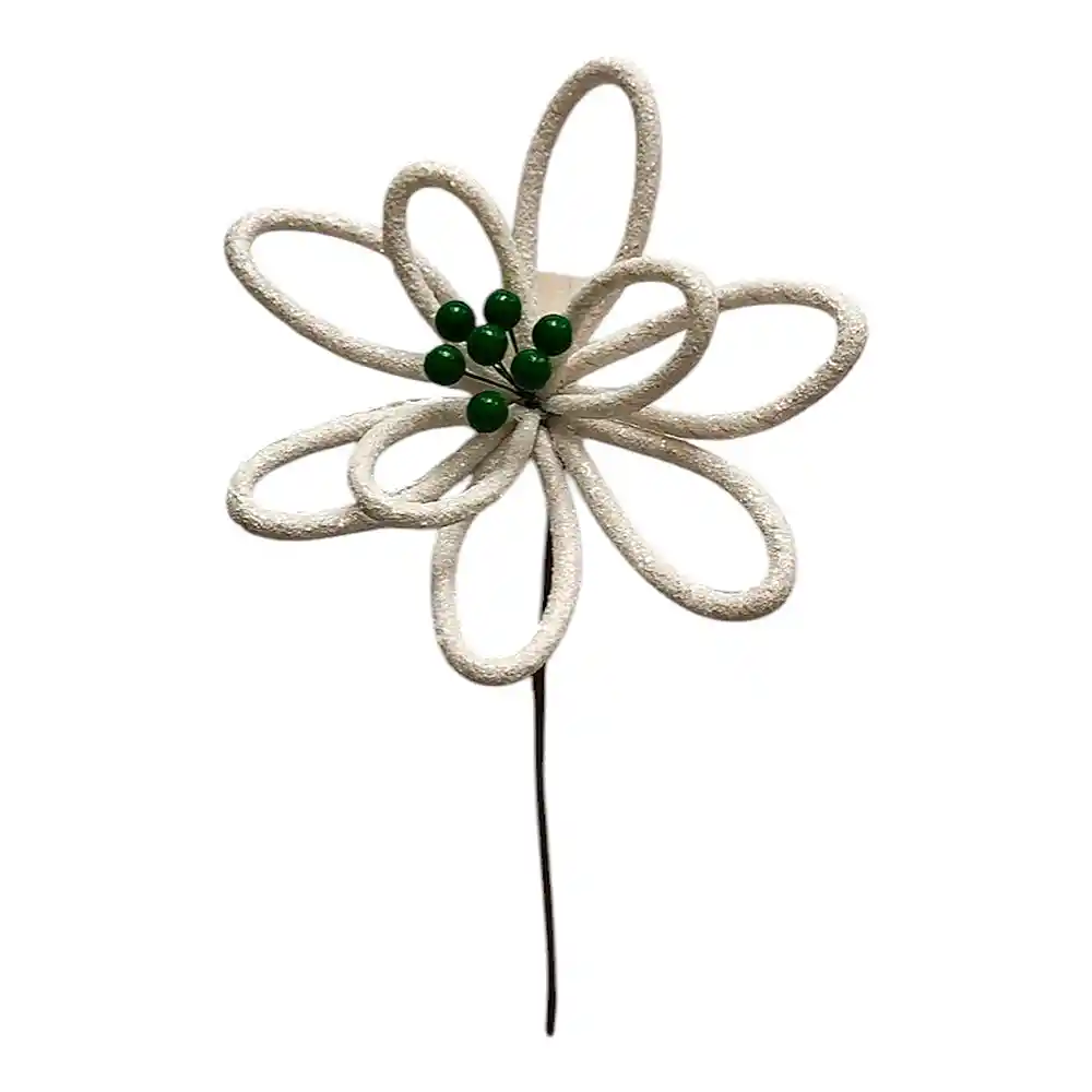 Flor Santini Poinsettia 25cm Blanco Plastico