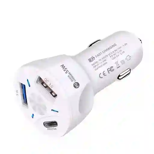 Cargador Plugin De Carro 55w Mle-66pd Con 2 Usb Y 1 Tipo C