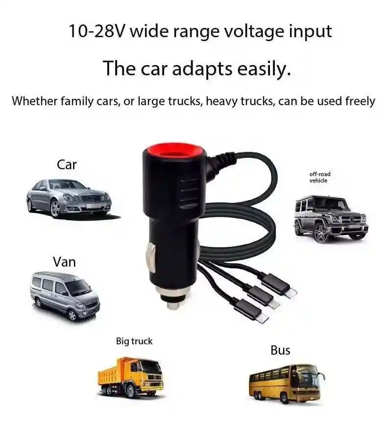 Cargador Plug In De Carro Yy-d03 Con Cables Tipo C Iphone V8