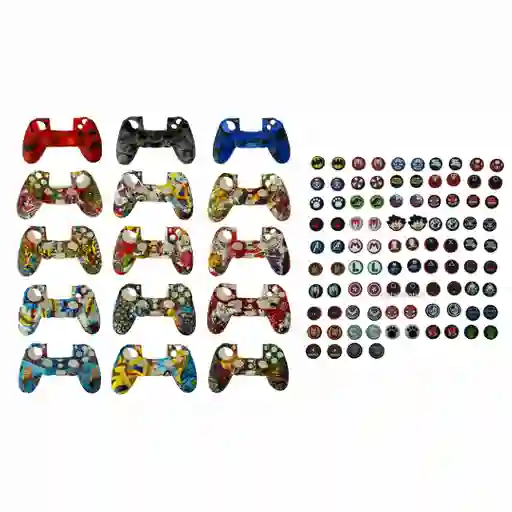 Funda En Silicona De Diseño + 2 Grips Para Control Ps4