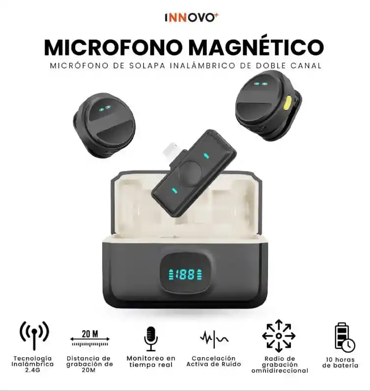 Micrófono Inalámbrico Solapa Magnético Solapa Doble Canal Profesional 40hrs