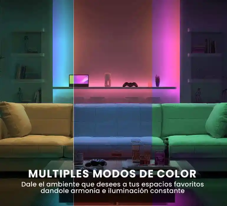 Tira Luz Led Neón Rgb 5m Con Control Remoto Multicolor Decoración Hogar Oficina
