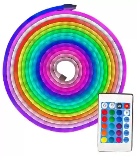 Tira Luz Led Neón Rgb 5m Con Control Remoto Multicolor Decoración Hogar Oficina