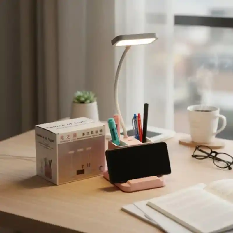 Lampara De Mesa Multifuncional Con Porta Lápices Y Soporte Para Celular