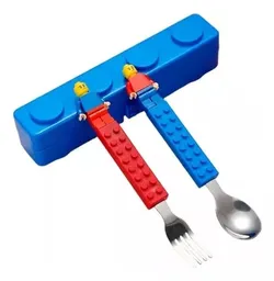 Cubiertos Niño Bloques Tipo Lego Cuchara Y Tenedor