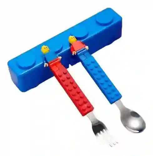 Cubiertos Niño Bloques Tipo Lego Cuchara Y Tenedor