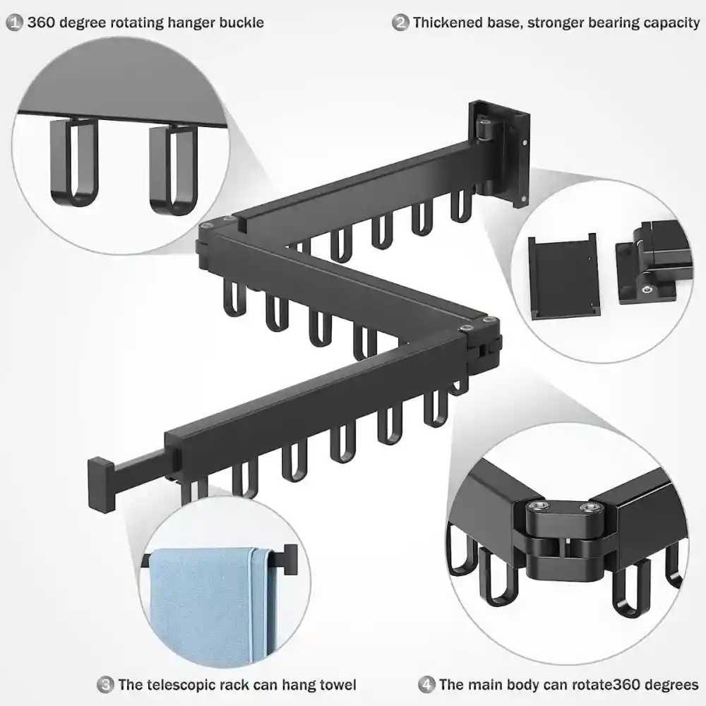 Tendedero Ropa Retractil Plegable 3 Brazos Gancho Extensible
