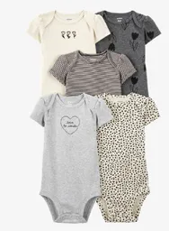 Bodys X 5 Florecitas Negritas Talla 3 Meses