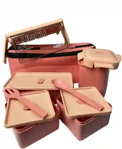 Recipiente De Comida + Lonchera Modelo B – 1400 Ml Hermética Y Portátil