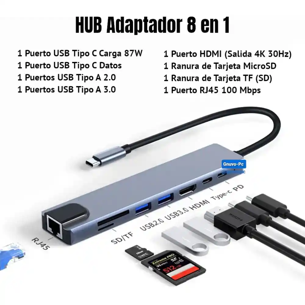 Hub Multipuerto Macbook Thunderbolt Rj45 Hdmi Usb C Usb A Sd