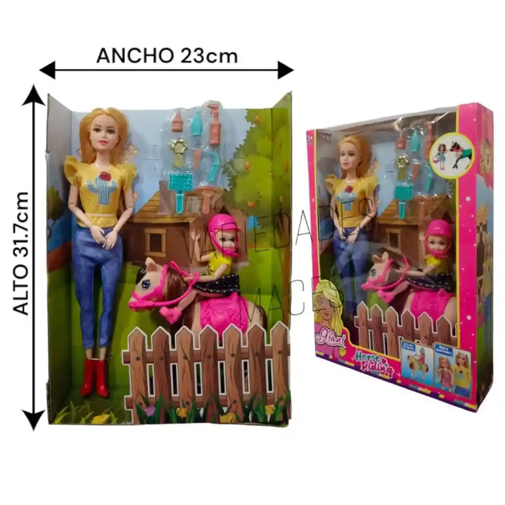 Muñeca Giany 30 Cm Tipo Barbie, Hija Con Pony