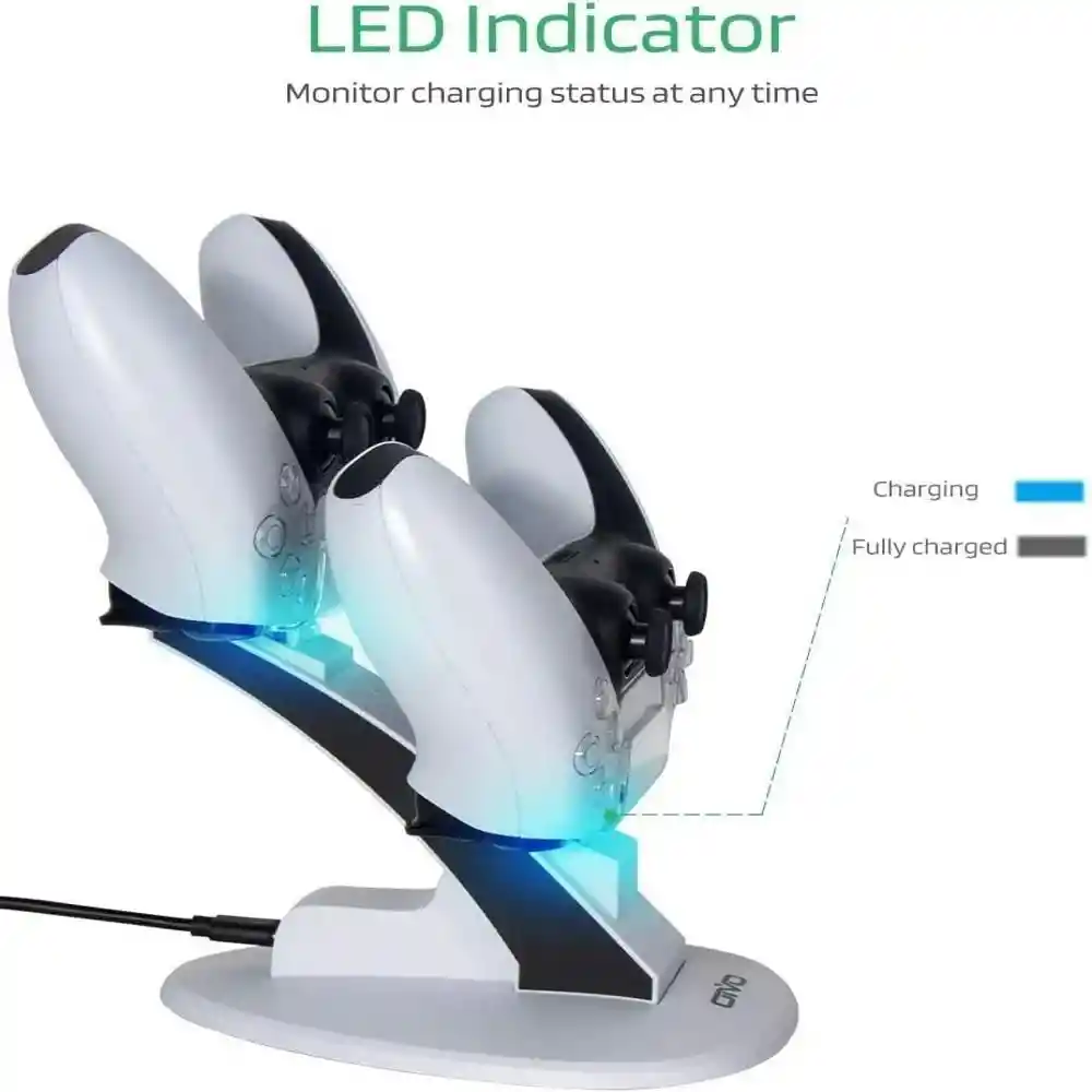 Base Cargador Inalámbrico Dual Para 2 Mandos De Ps5 Luz Led Cargador Control Pley 5
