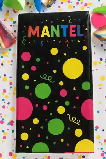 Mantel En Plástico Negro Circulos En Colores Rectangular Reutilizable