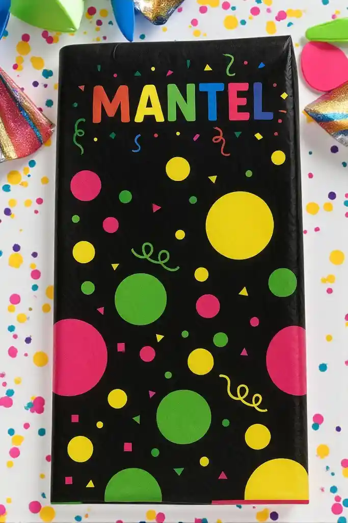 Mantel En Plástico Negro Circulos En Colores Rectangular Reutilizable