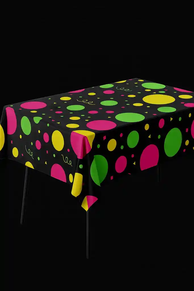 Mantel En Plástico Negro Circulos En Colores Rectangular Reutilizable