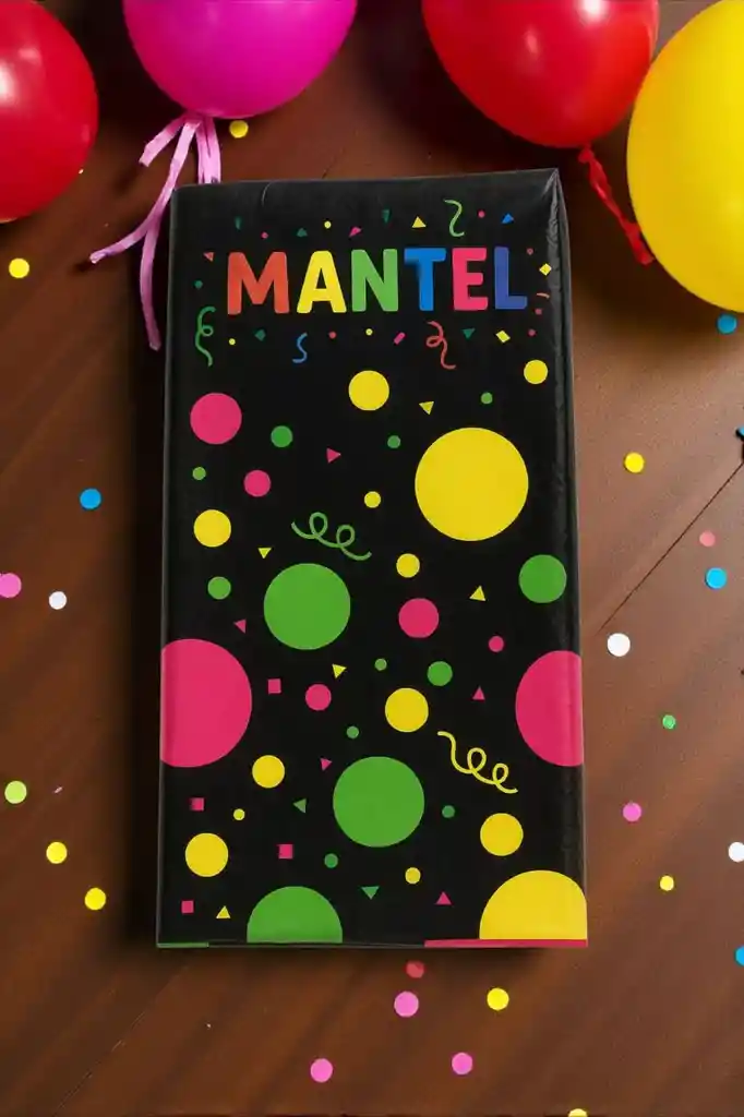 Mantel En Plástico Negro Circulos En Colores Rectangular Reutilizable