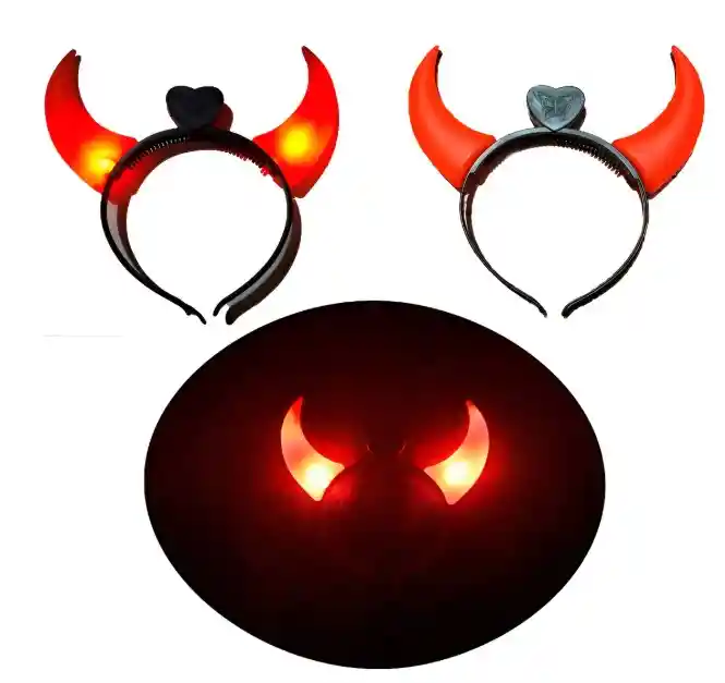 Diadema Cachos Diablo Rojo Con Luz