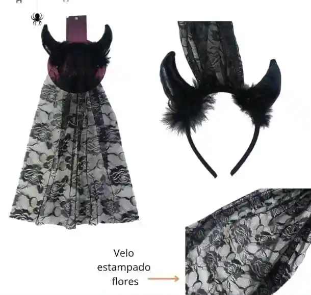 Tiara Diadema Cachos Negros Y Velo