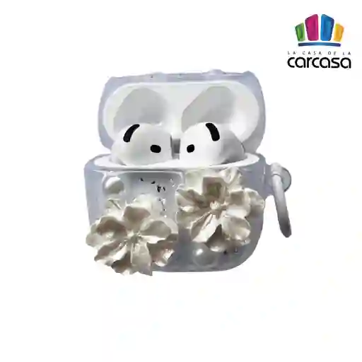 Estuche Protector De Airpods 4 Agatha (flores Blancas)