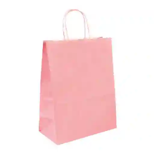 Bolsa De Papel Kraft Rosada 24cm X 19cm X 11,5cm X 1 Und