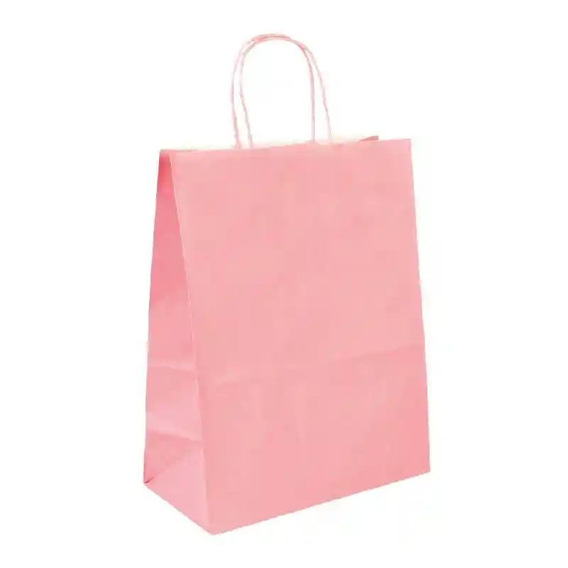 Bolsa De Papel Kraft Rosada 24cm X 19cm X 11,5cm X 1 Und