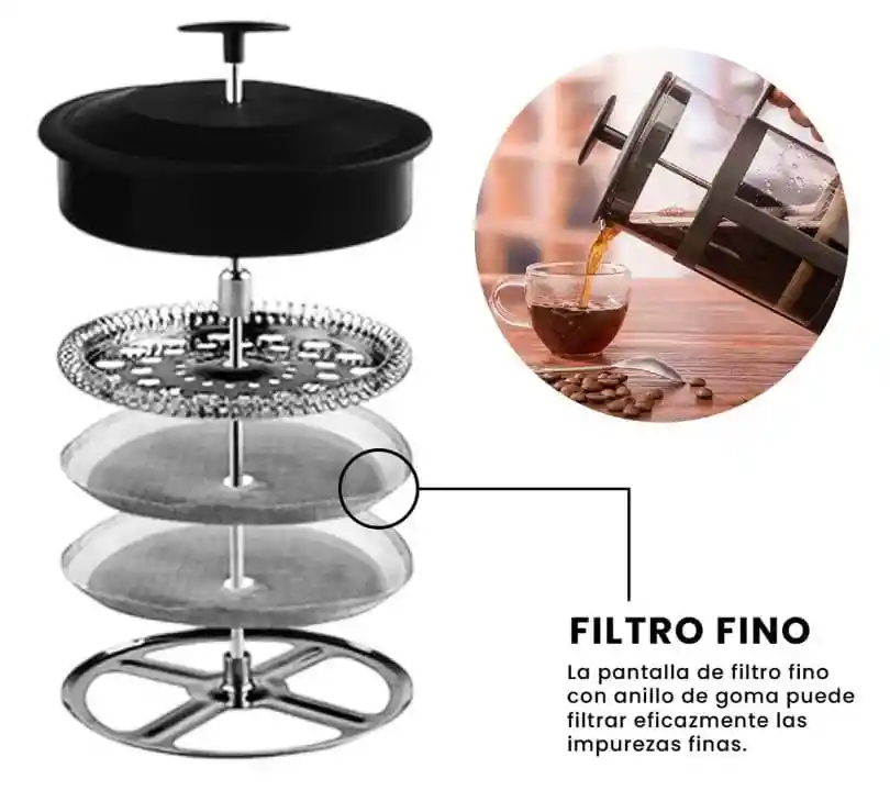 Prensa Francesa Cafetera De Vidrio Borosilicato 1000ml Con Filtro Fino
