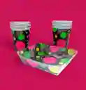 Set De 12 Vasos Y 12 Torteros Fiesta Neón