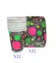 Set De 12 Vasos Y 12 Torteros Fiesta Neón
